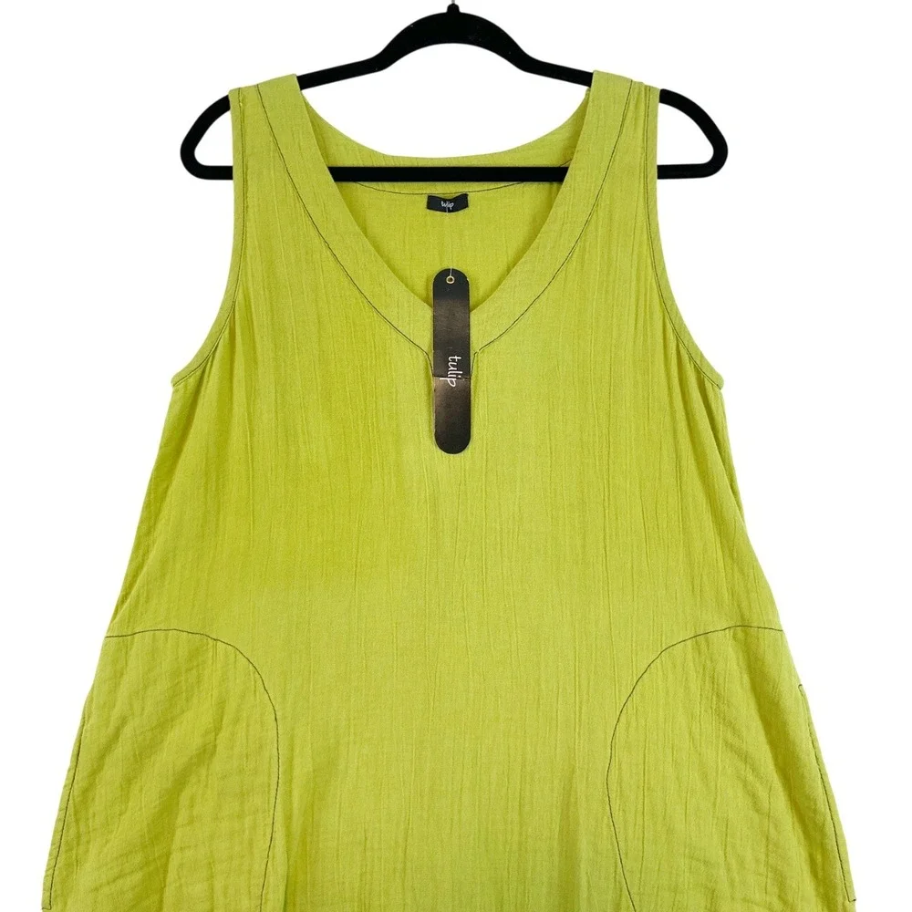 Tulip Midi Dress Women's‎ MEDIUM Charmaine Sweet Pea Green Gauze Cotton Boho